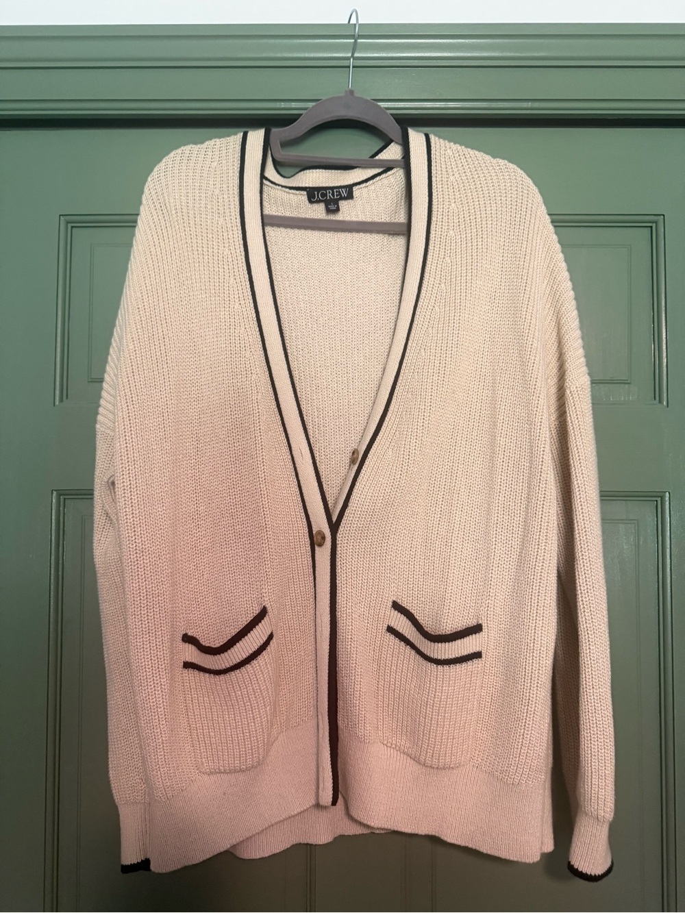 J. Crew Cream Knit Cardigan with Black Trim